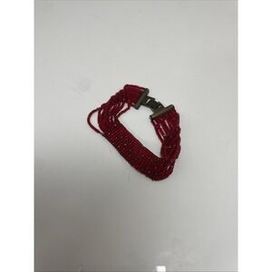 Multi Strand‎ Red Beaded Bracelet With Antique Brass Clasp